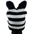 BLACK/WHITE - BEAR EAR BEANIE - STRIPED