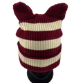 BURGUNDY/CREAM - BEAR EAR BEANIE - STRIPED