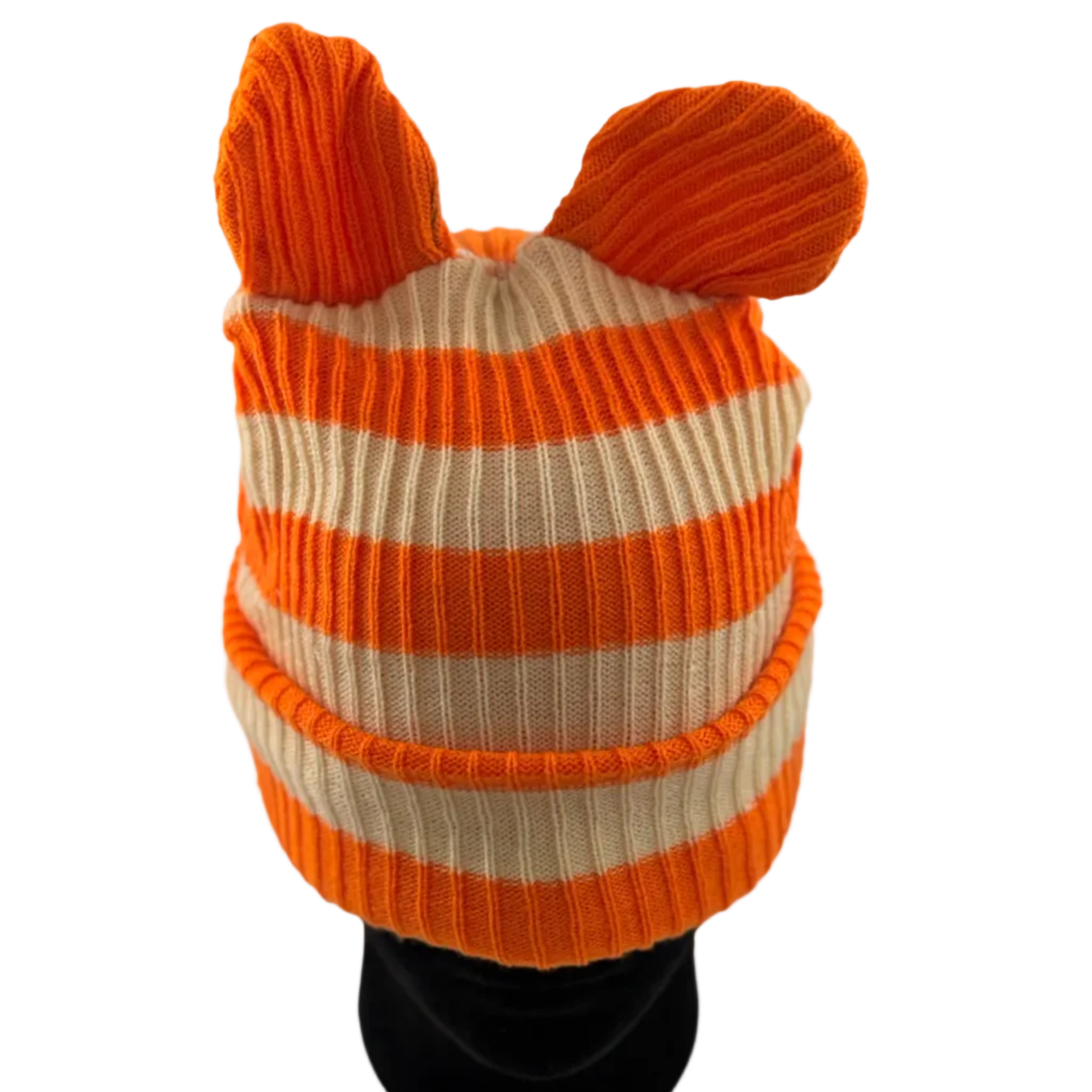 ORANGE/CREAM - BEAR EAR BEANIE - STRIPED