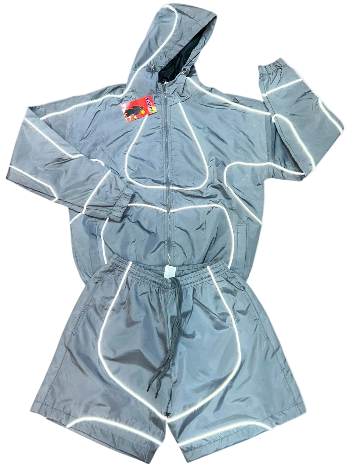 Reflective Windbreaker Jacket and Shorts Set - GREY