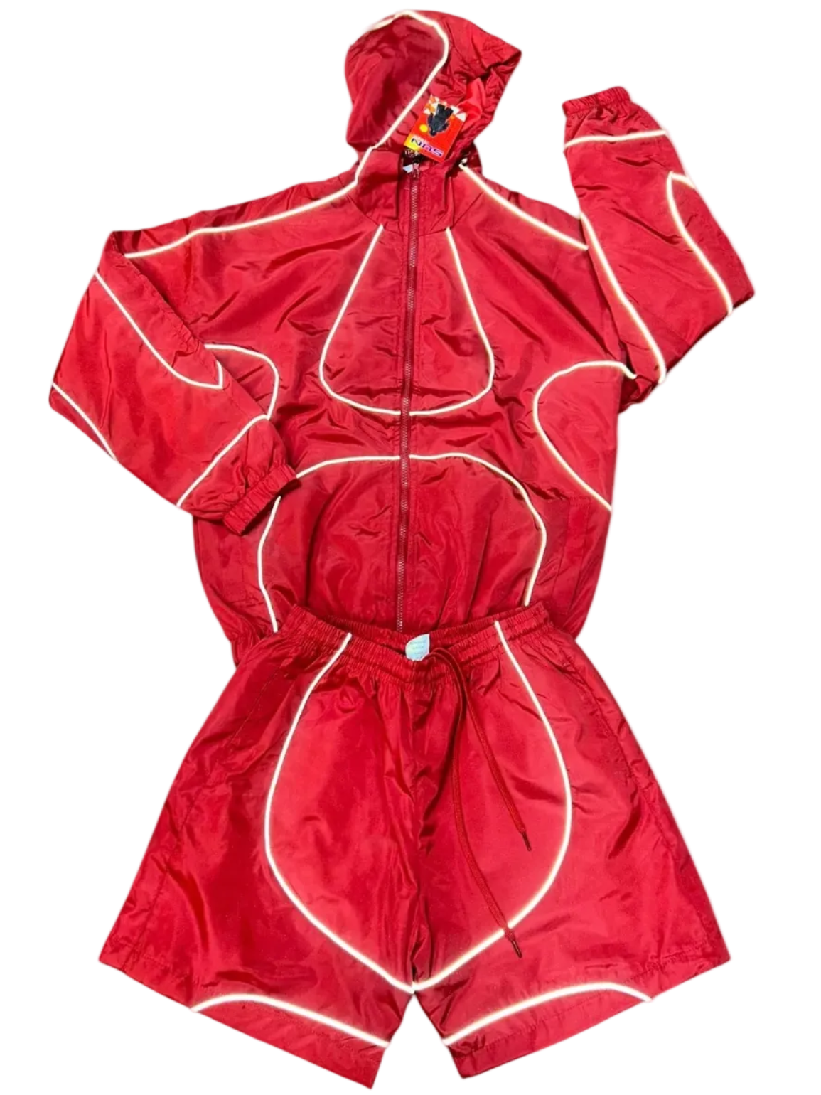 Reflective Windbreaker Jacket and Shorts Set - RED